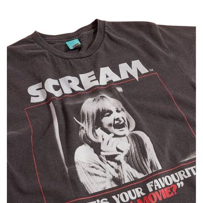 Charcoal - Side - Scream Unisex Adult Whats Your Favourite Scary Movie Vintage Wash T-Shirt