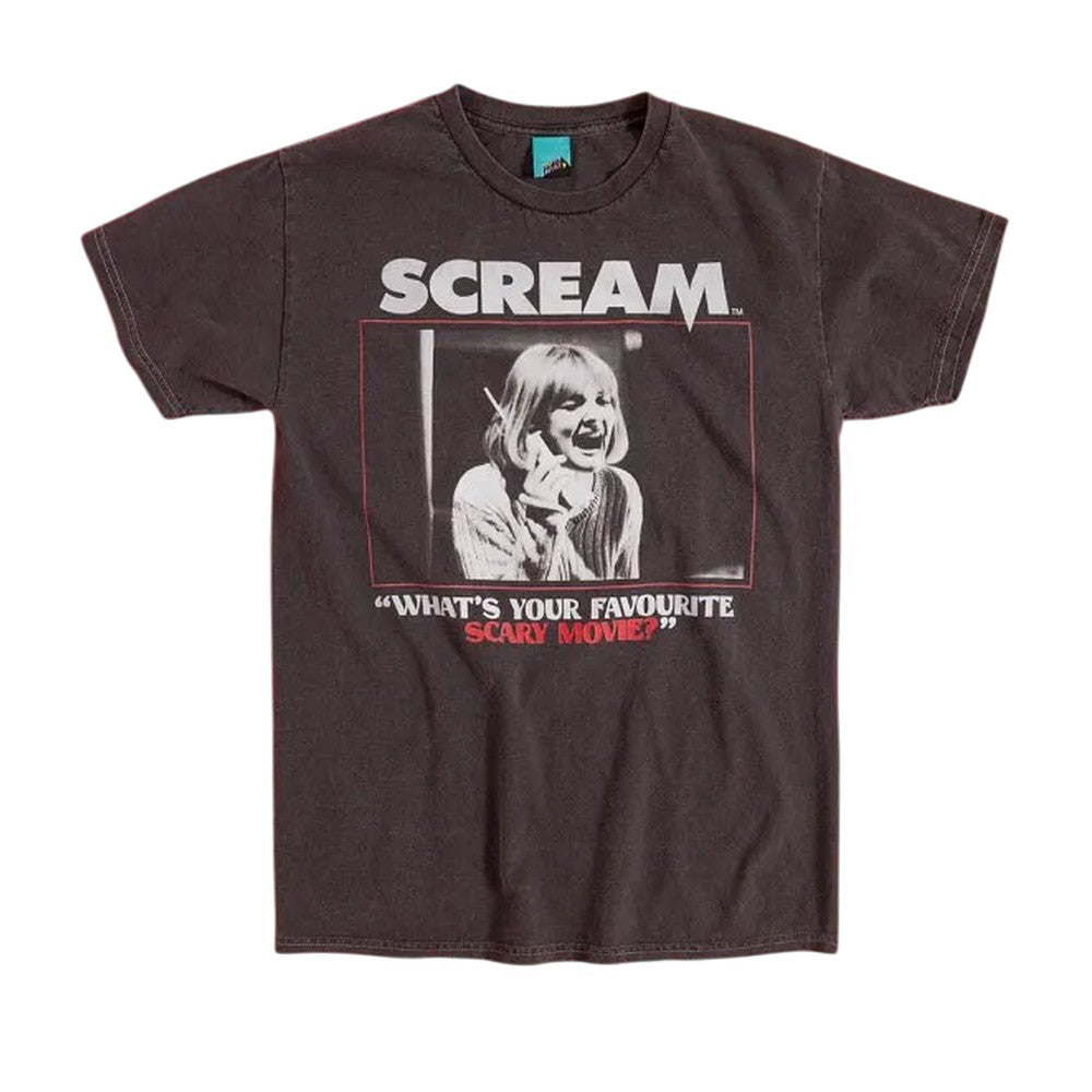 Charcoal - Front - Scream Unisex Adult Whats Your Favourite Scary Movie Vintage Wash T-Shirt