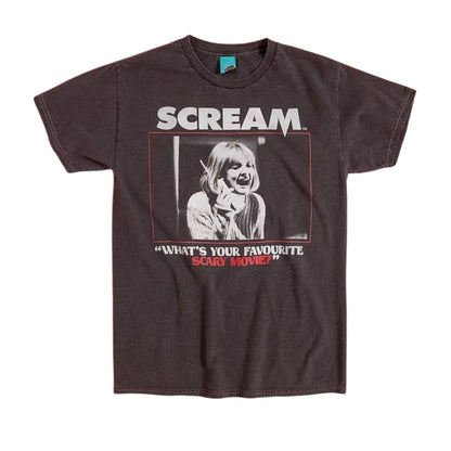 Charcoal - Front - Scream Unisex Adult Whats Your Favourite Scary Movie Vintage Wash T-Shirt