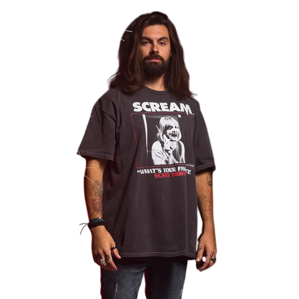 Charcoal - Lifestyle - Scream Unisex Adult Whats Your Favourite Scary Movie Vintage Wash T-Shirt