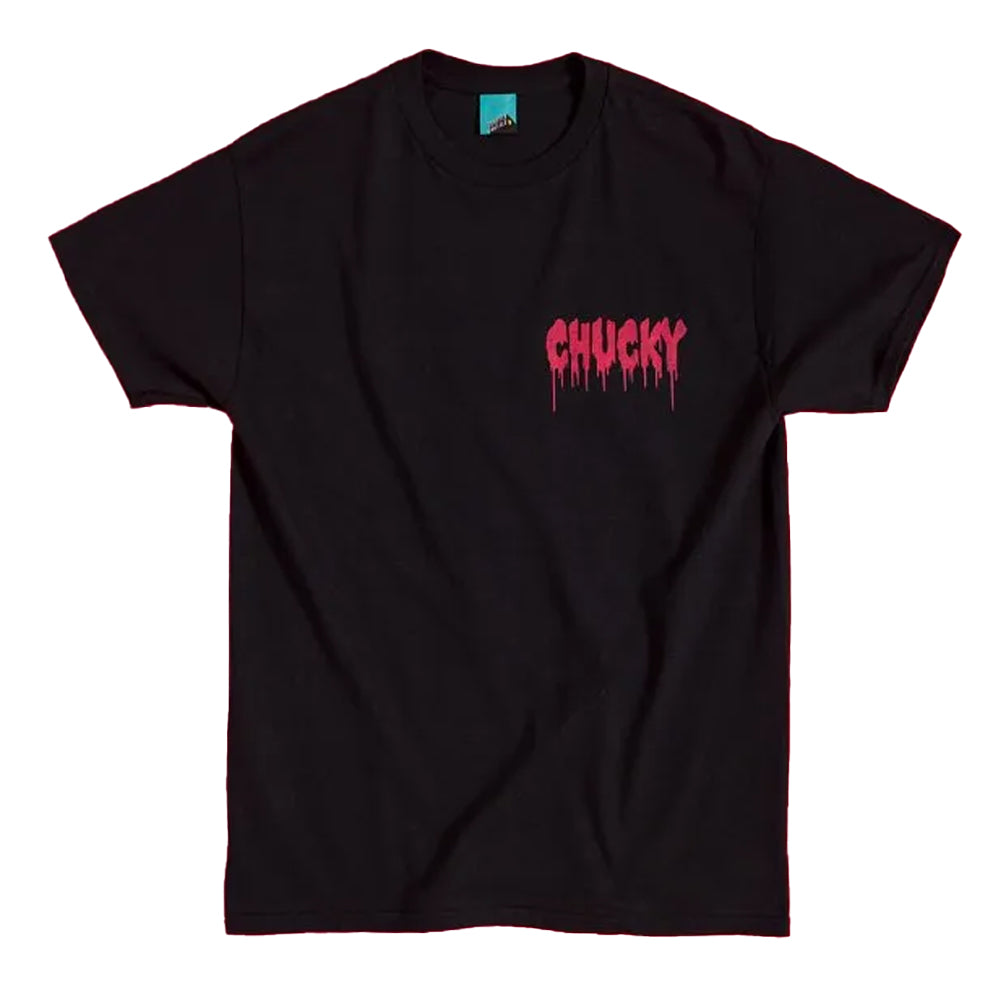 Black - Front - Childs Play Unisex Adult Chucky Dripping Logo Back Print T-Shirt