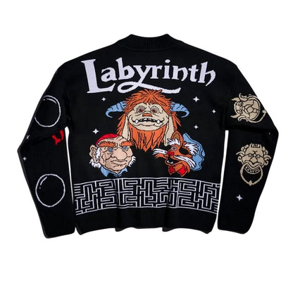 Black-Charcoal - Back - Labyrinth Unisex Adult Friends Knitted Cardigan