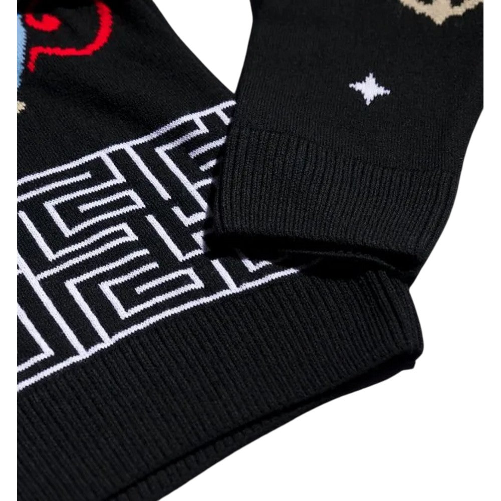 Black-Charcoal - Close up - Labyrinth Unisex Adult Friends Knitted Cardigan