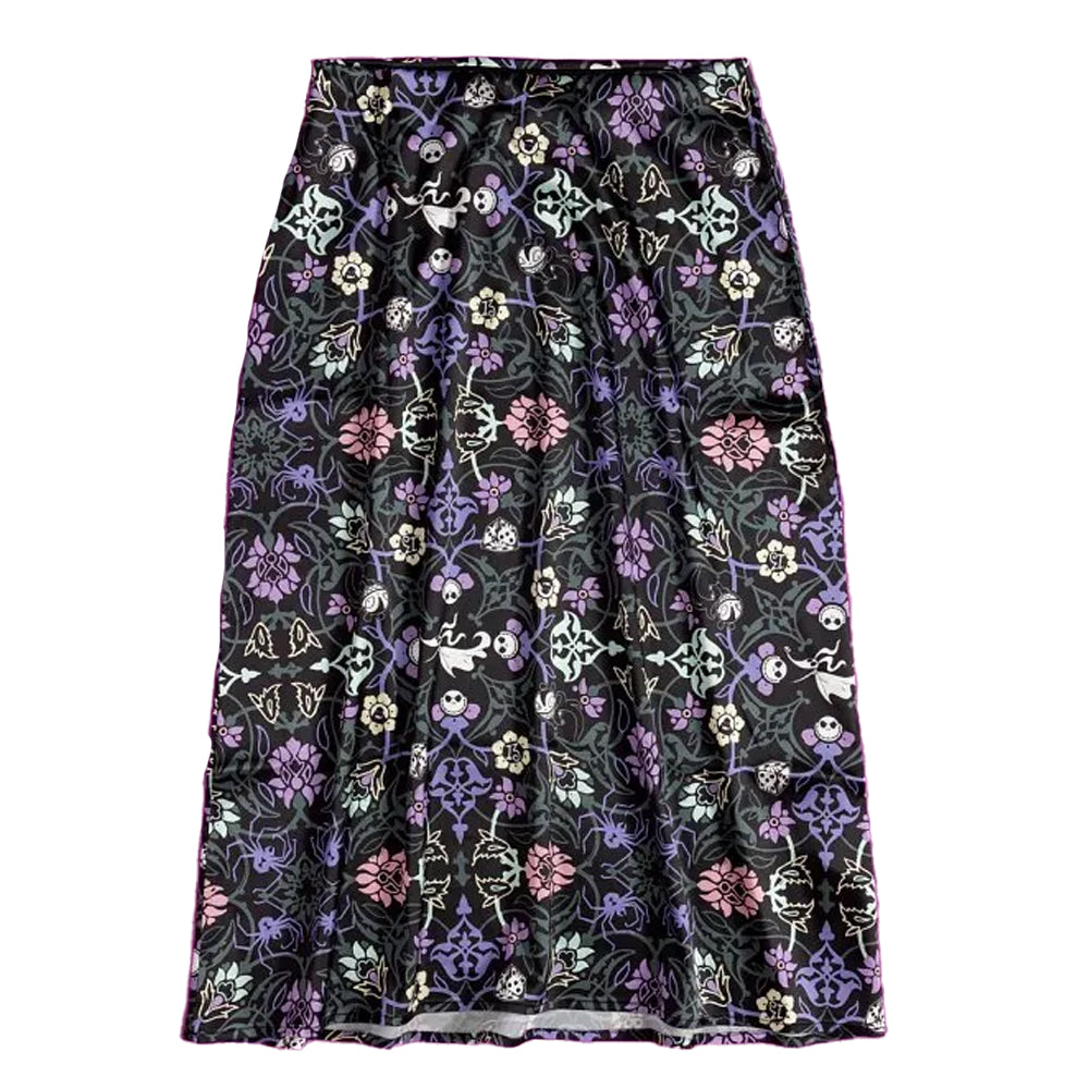 Multicoloured - Front - Nightmare Before Christmas Womens-Ladies Floral Satin Midi Skirt