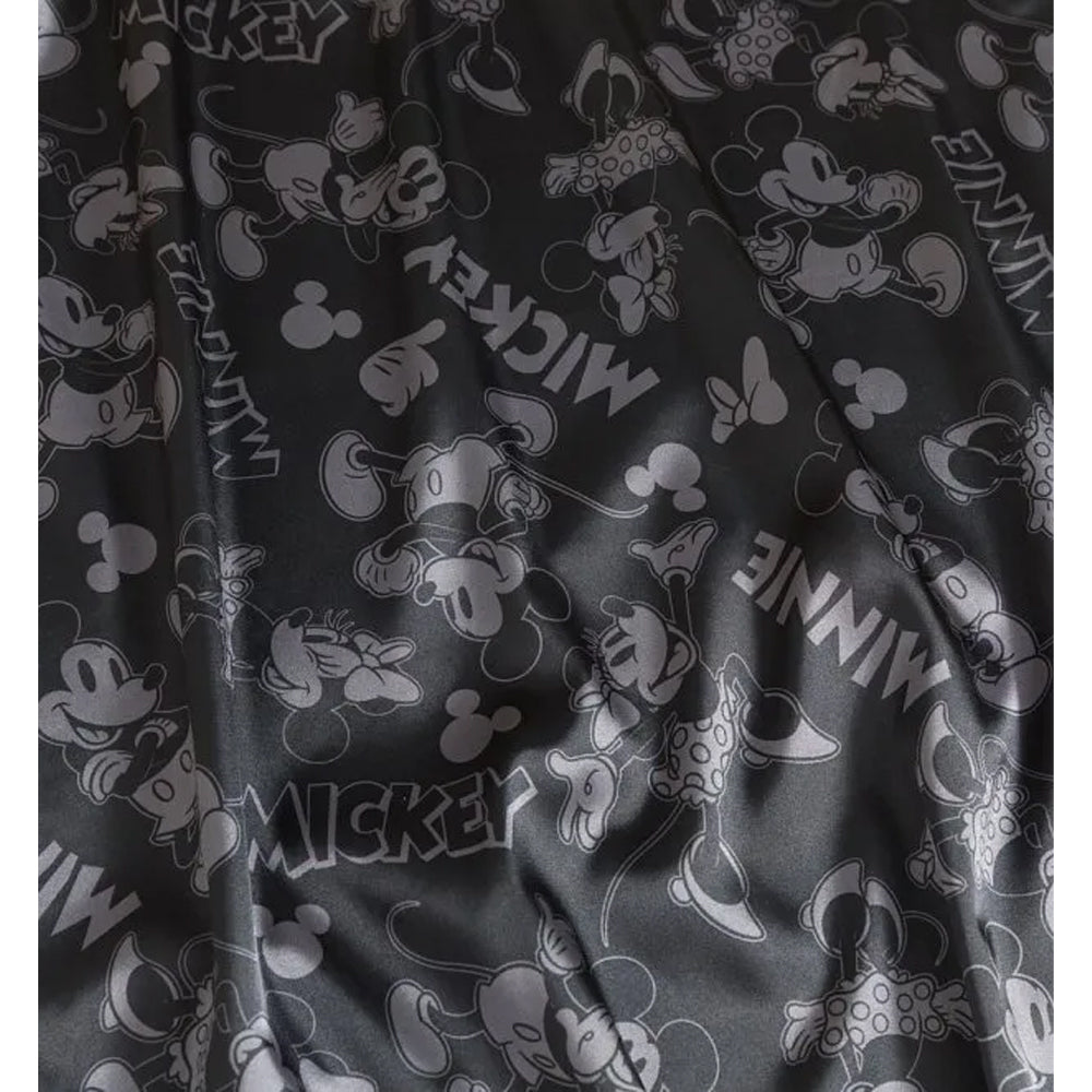 Black - Back - Disney Womens-Ladies Mickey Mouse & Minnie Mouse Patterned Satin Midi Skirt
