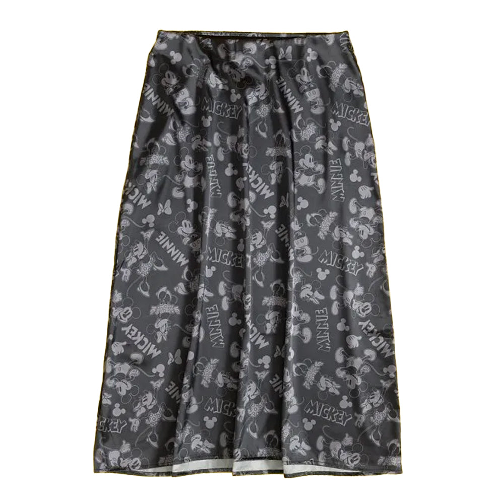 Black - Front - Disney Womens-Ladies Mickey Mouse & Minnie Mouse Patterned Satin Midi Skirt