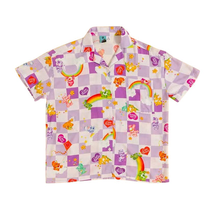 Purple - Front - Care Bears Unisex Adult Checked Button Front Short-Sleeved Shirt