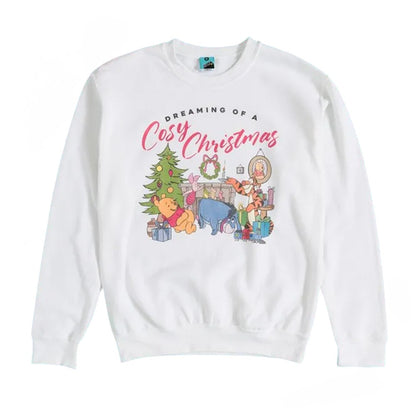 White - Front - Winnie the Pooh Unisex Adult Cosy Christmas Sweatshirt