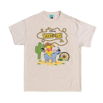 Beige - Front - Winnie the Pooh Unisex Adult Cowboy Vintage Wash T-Shirt