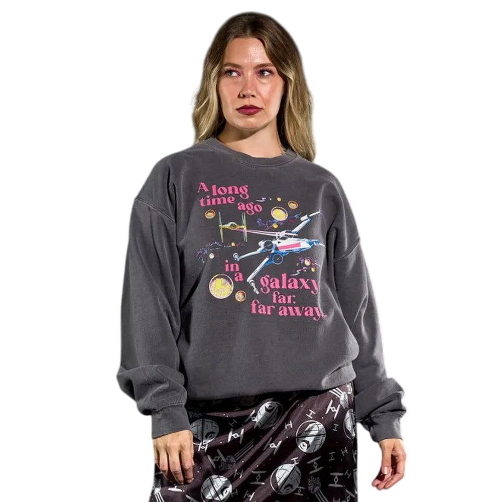 Black-Charcoal - Lifestyle - Star Wars Unisex Adult A Long Time Ago In A Galaxy Far Far Away Vintage Washed Sweatshirt
