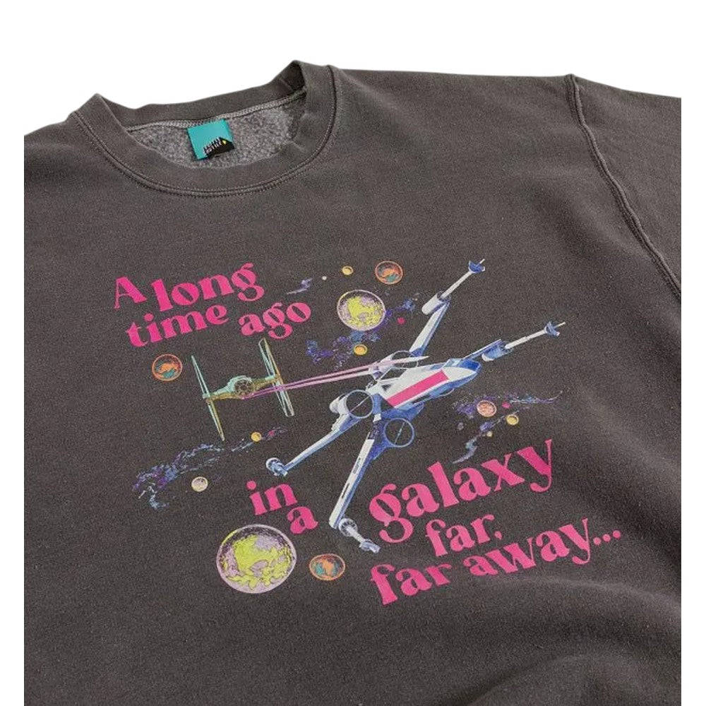 Black-Charcoal - Side - Star Wars Unisex Adult A Long Time Ago In A Galaxy Far Far Away Vintage Washed Sweatshirt
