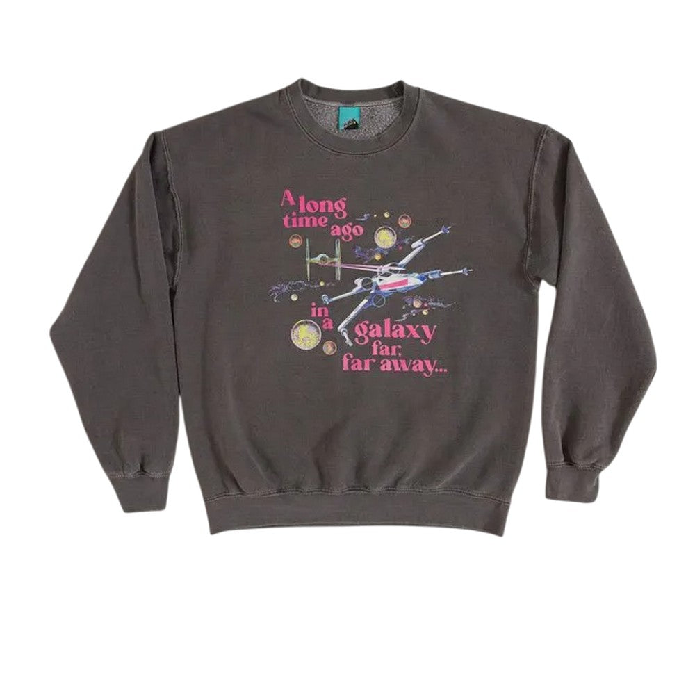 Black-Charcoal - Front - Star Wars Unisex Adult A Long Time Ago In A Galaxy Far Far Away Vintage Washed Sweatshirt