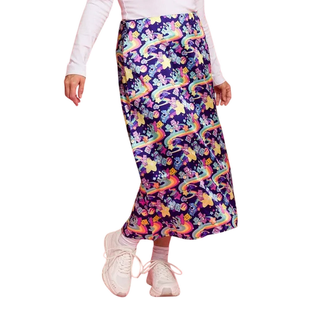 Purple - Side - Care Bears Womens-Ladies Galaxy Satin Skirt