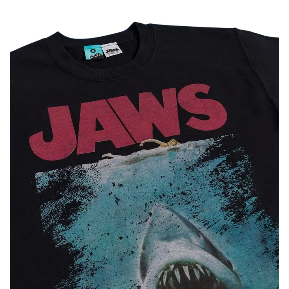 Black - Side - Jaws Unisex Adult Movie Poster Distressed Sweatshirt