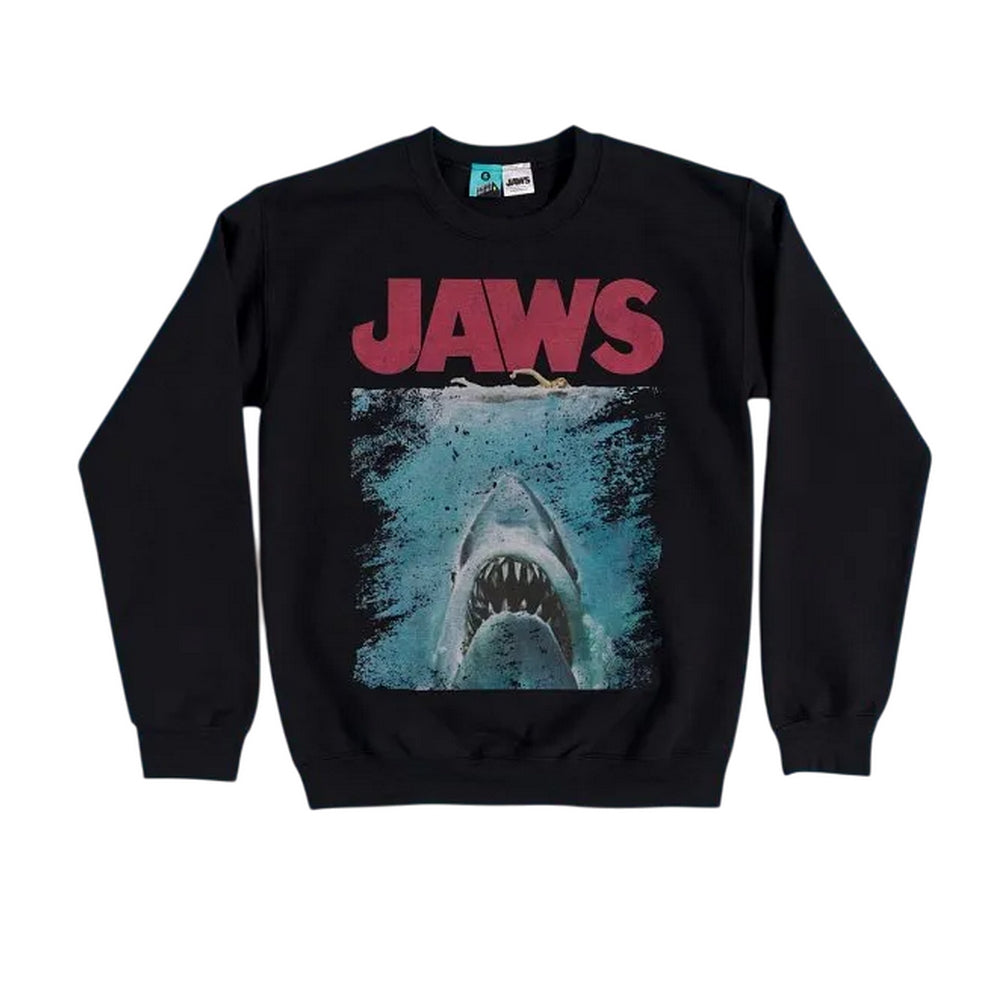 Black - Front - Jaws Unisex Adult Movie Poster Distressed Sweatshirt