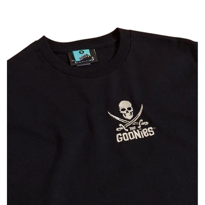 Black-Charcoal - Side - The Goonies Unisex Adult Skull And Crossbones Embroidered T-Shirt
