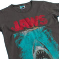 Black-Charcoal - Side - Jaws Womens-Ladies Movie Poster Distressed Fitted T-Shirt