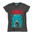 Black-Charcoal - Front - Jaws Womens-Ladies Movie Poster Distressed Fitted T-Shirt