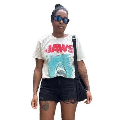 Beige - Lifestyle - Jaws Unisex Adult Movie Poster Distressed T-Shirt