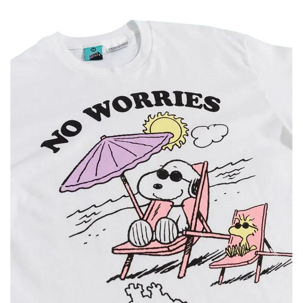White-Off White - Side - Peanuts Unisex Adult No Worries Snoopy Beach T-Shirt