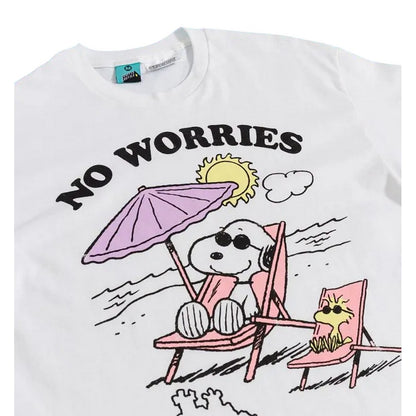 White-Off White - Side - Peanuts Unisex Adult No Worries Snoopy Beach T-Shirt