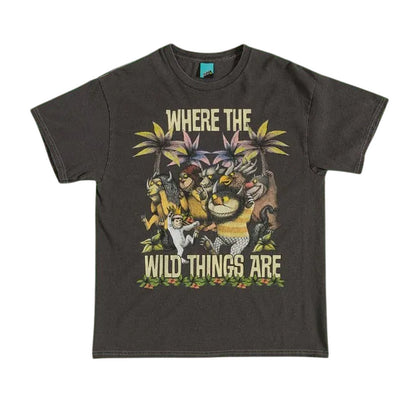 Black-Charcoal - Front - Where The Wild Things Are Unisex Adult Vintage Washed T-Shirt