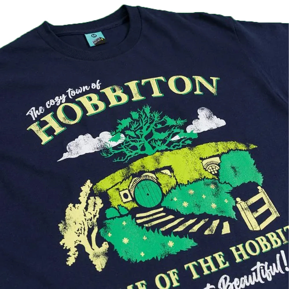 Navy Blue - Side - The Hobbit Unisex Adult The Cozy Town Of Hobbiton T-Shirt