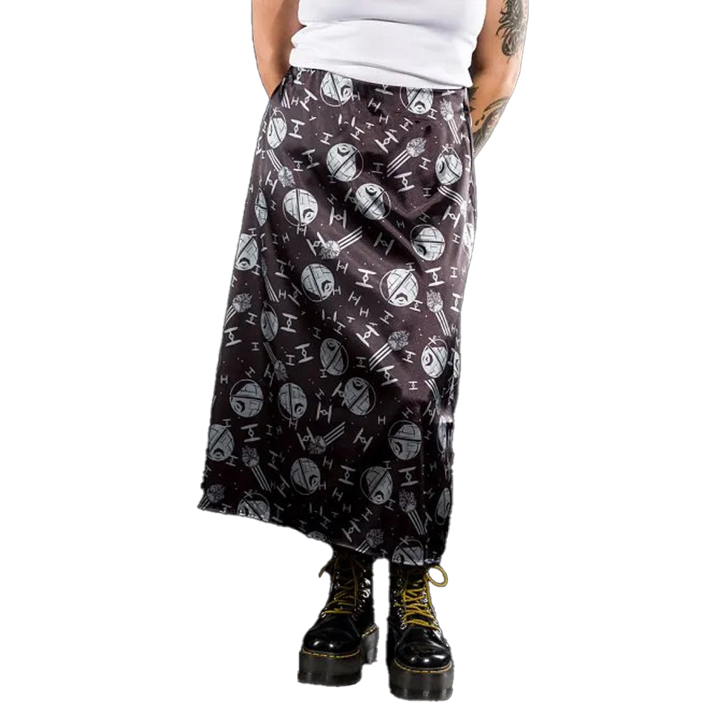 Black-Charcoal - Side - Star Wars Womens-Ladies Death Star Satin Skirt