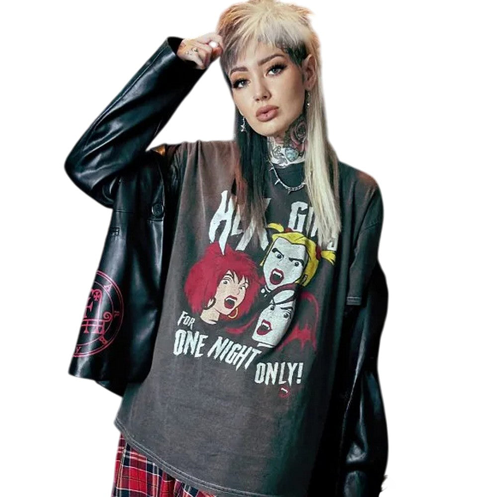 Black-Charcoal - Lifestyle - Hex Girls Unisex Adult For One Night Only Vintage Washed T-Shirt