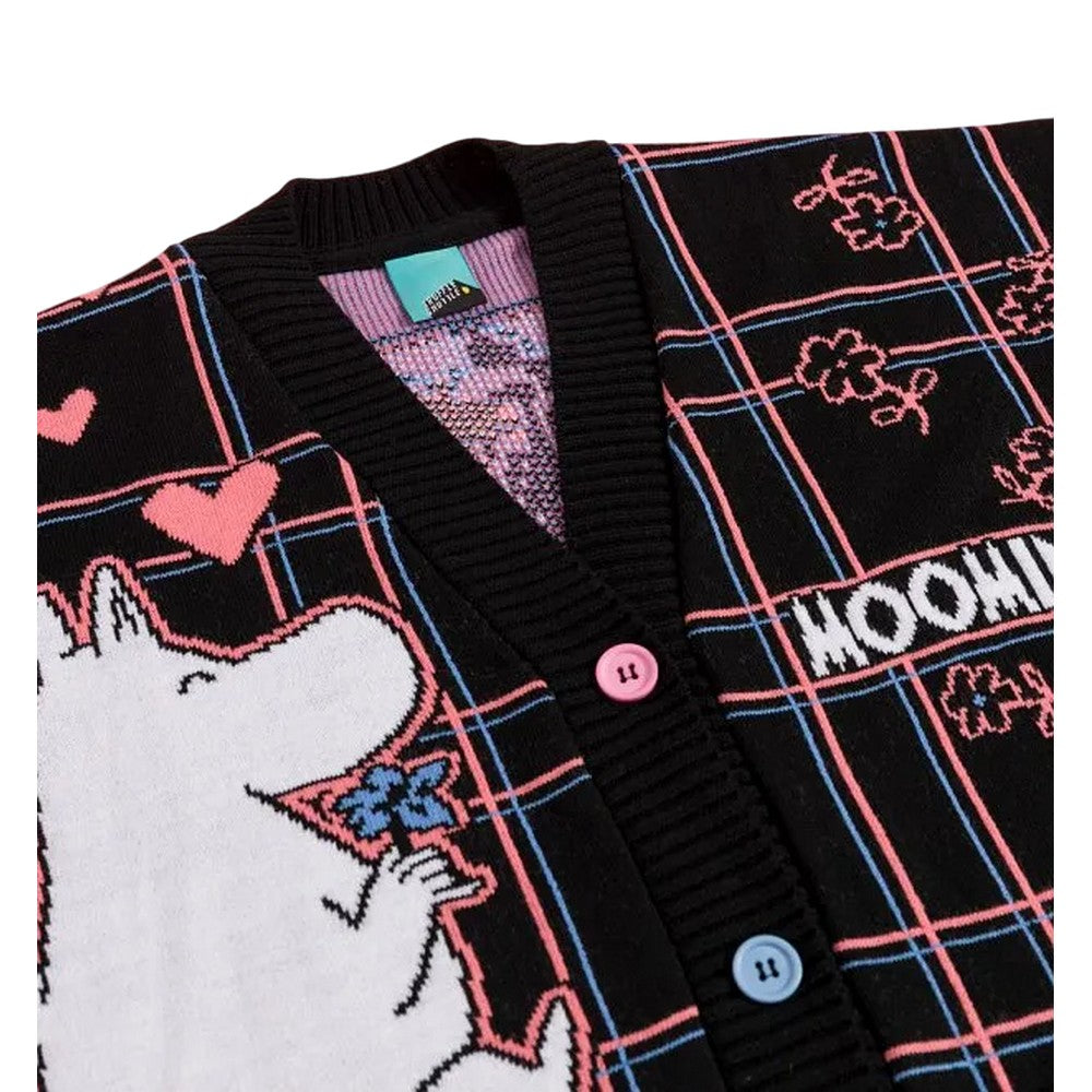 Black - Side - Moomin Unisex Adult In Love Checked 80th Cardigan