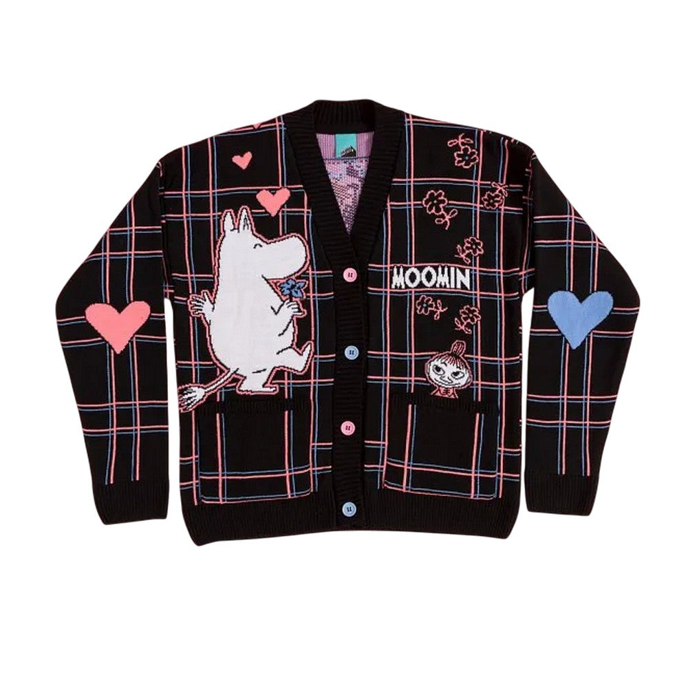 Black - Front - Moomin Unisex Adult In Love Checked 80th Cardigan