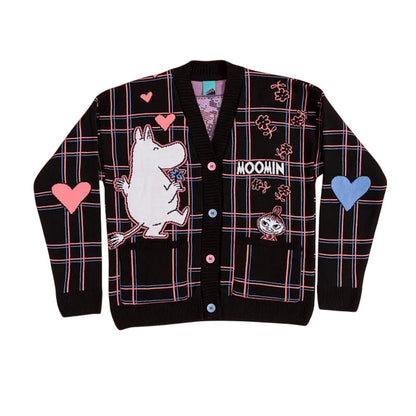 Black - Front - Moomin Unisex Adult In Love Checked 80th Cardigan