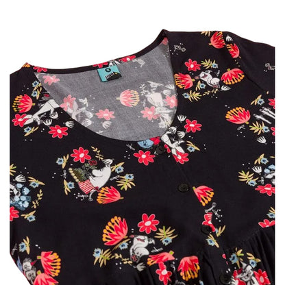 Black - Side - Moomin Womens-Ladies Floral All-Over Print Midi Dress