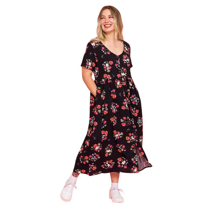 Black - Lifestyle - Moomin Womens-Ladies Floral All-Over Print Midi Dress