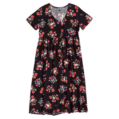 Black - Front - Moomin Womens-Ladies Floral All-Over Print Midi Dress