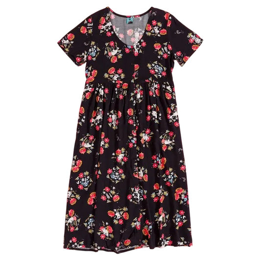 Black - Front - Moomin Womens-Ladies Floral All-Over Print Midi Dress