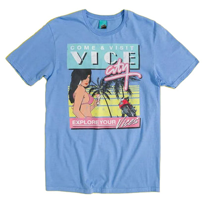 Blue - Front - Grand Theft Auto Unisex Adult Come and Visit Vice City T-Shirt