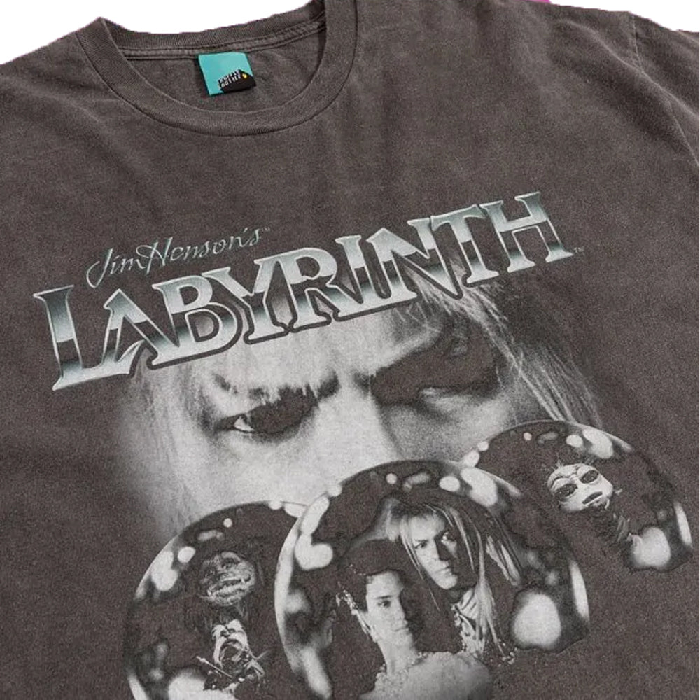 Black - Side - Labyrinth Unisex Adult Jareth The Goblin King Crystal Ball Vintage Wash T-Shirt