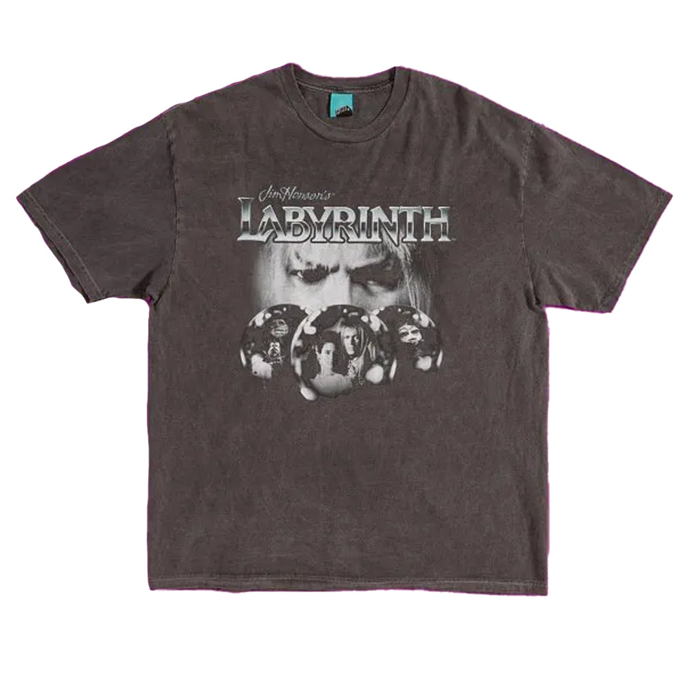 Black - Front - Labyrinth Unisex Adult Jareth The Goblin King Crystal Ball Vintage Wash T-Shirt