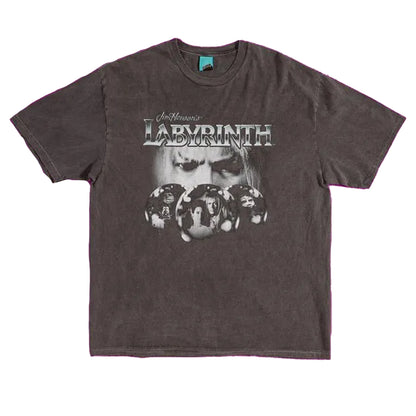 Black - Front - Labyrinth Unisex Adult Jareth The Goblin King Crystal Ball Vintage Wash T-Shirt