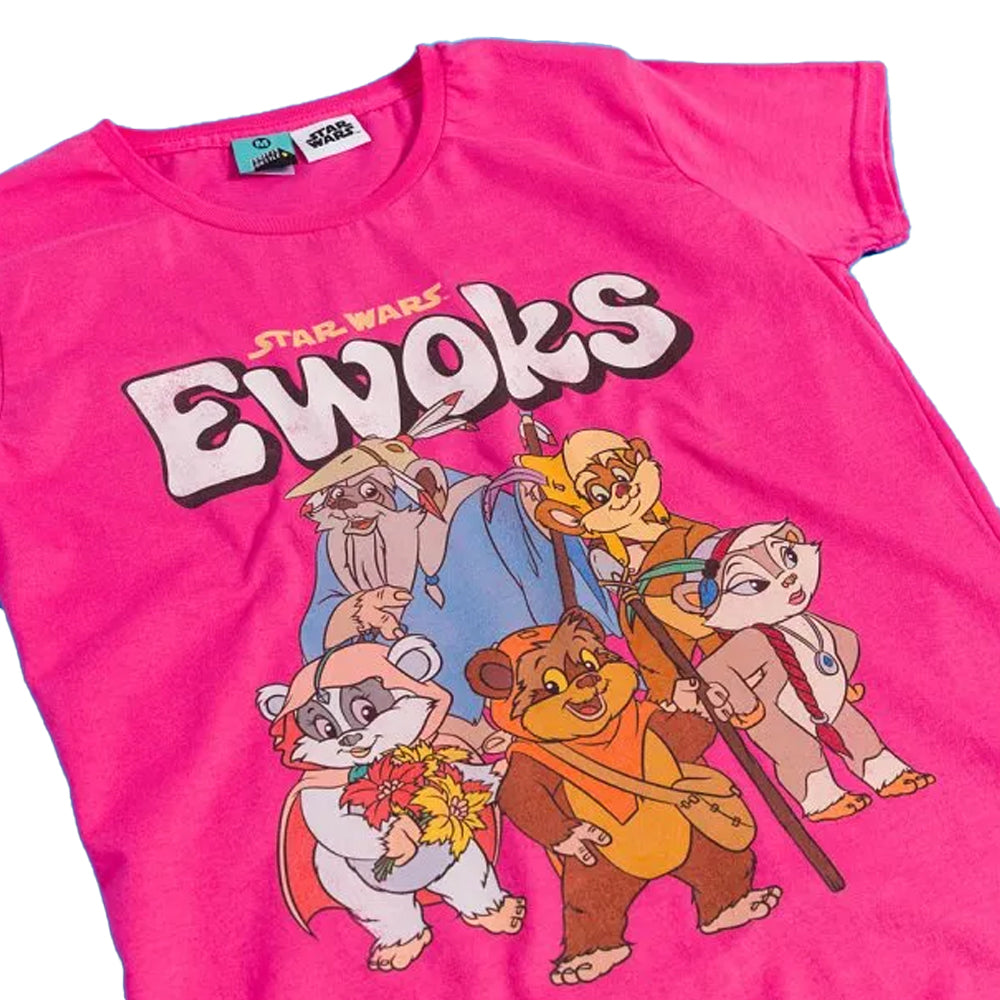 Pink - Side - Star Wars Womens-Ladies Ewoks Cartoon T-Shirt