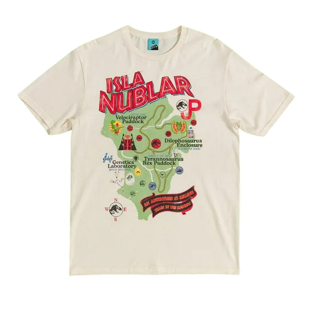 Beige - Front - Jurassic Park Unisex Adult Isla Nublar Map T-Shirt