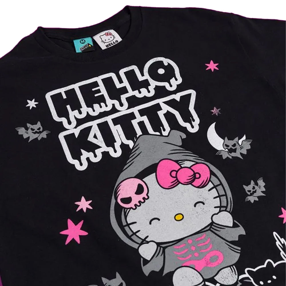 Black - Side - Hello Kitty Unisex Adult Grim Reaper Halloween T-Shirt