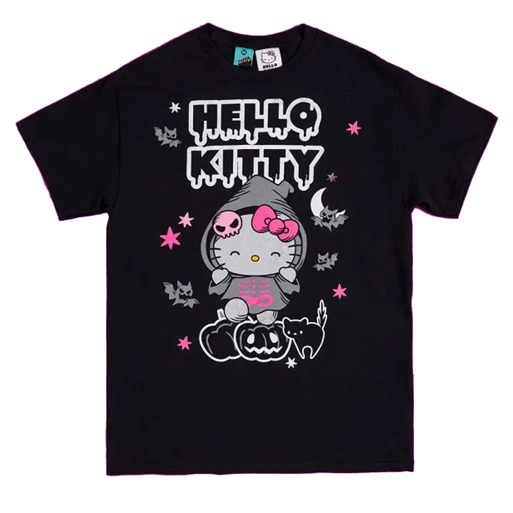 Black - Front - Hello Kitty Unisex Adult Grim Reaper Halloween T-Shirt