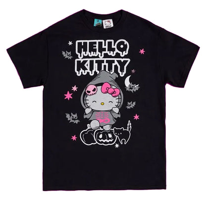 Black - Front - Hello Kitty Unisex Adult Grim Reaper Halloween T-Shirt