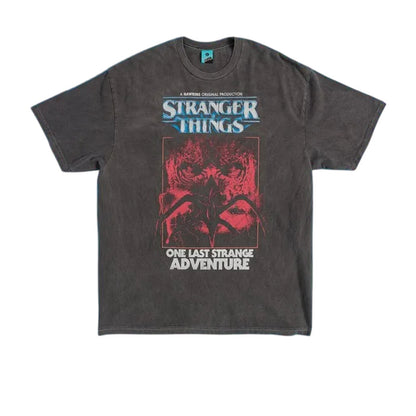 Black - Front - Stranger Things Unisex Adult One Last Strange Adventure Vintage Wash T-Shirt