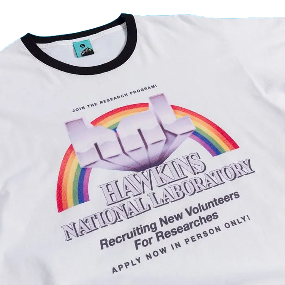 White - Side - Stranger Things Unisex Adult Hawkins National Laboratory T-Shirt