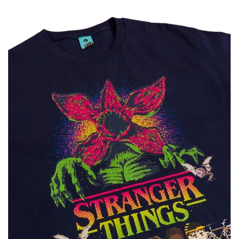 Blue - Side - Stranger Things Unisex Adult Adventure Pixel T-Shirt