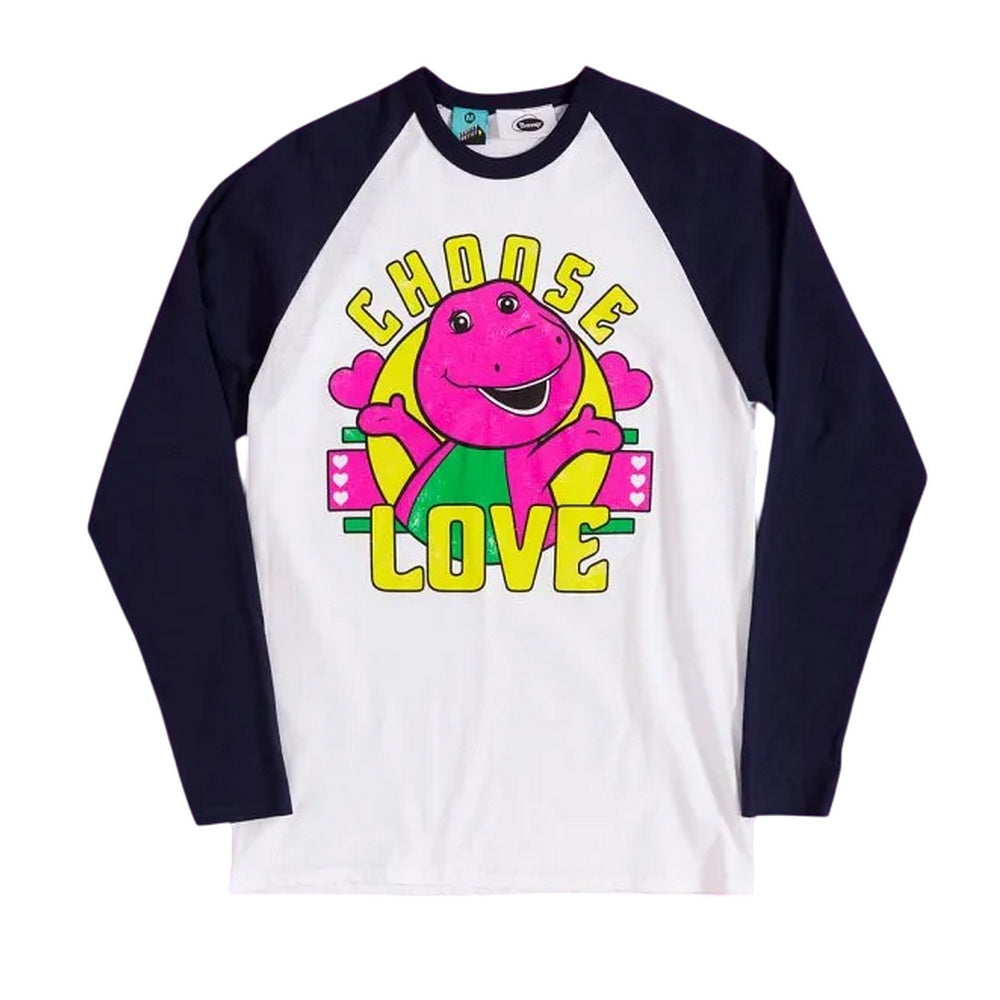 White-Navy - Front - Barney Unisex Adult Chose Love Long-Sleeved Baseball T-Shirt