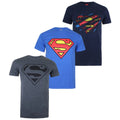 Navy-Blue-Grey - Front - Superman Mens Logo T-Shirt (Pack of 3)